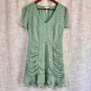 Leith Green Ditsy Floral Feminine Romantic Ruched Mini Dress Size Medium